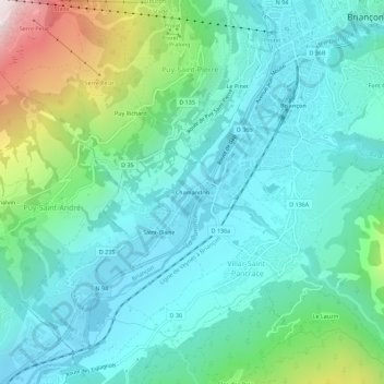 Mapa topográfico Chamandrin, altitude, relevo