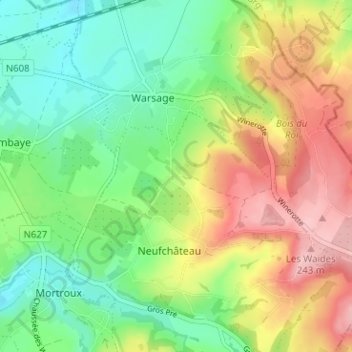 Mapa topográfico Affnay, altitude, relevo