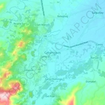 Mapa topográfico Cabarroguis, altitude, relevo