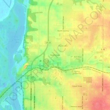 Mapa topográfico Northridge, altitude, relevo