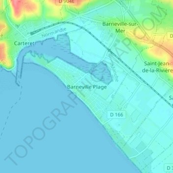 Mapa topográfico Barneville Plage, altitude, relevo
