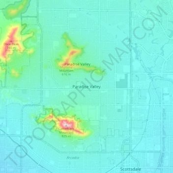 Mapa topográfico Paradise Valley, altitude, relevo