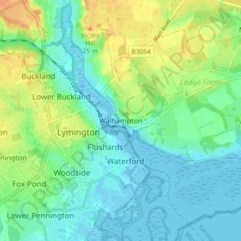 Mapa topográfico Walhampton, altitude, relevo