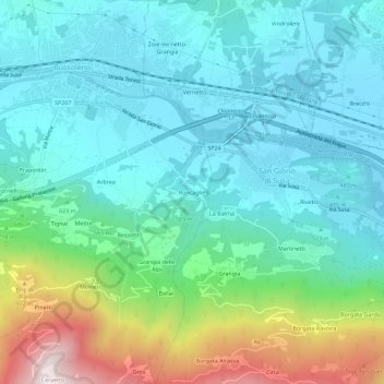 Mapa topográfico Roncaglie, altitude, relevo