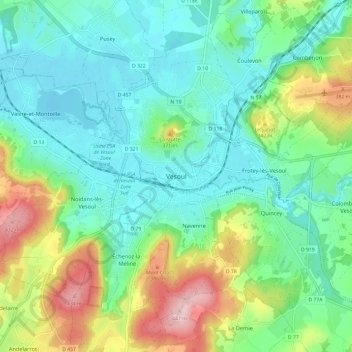 Mapa topográfico Vesoul, altitude, relevo