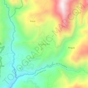 Mapa topográfico Sapalache, altitude, relevo