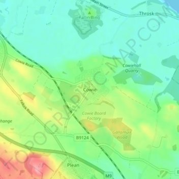Mapa topográfico Cowie, altitude, relevo