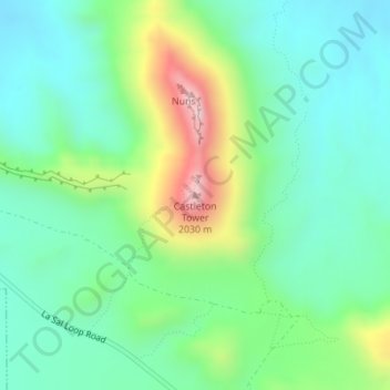 Mapa topográfico Castleton Tower, altitude, relevo