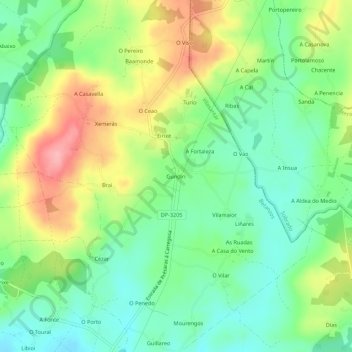 Mapa topográfico Gundín, altitude, relevo