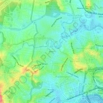 Mapa topográfico Ithaca, altitude, relevo