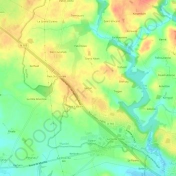 Mapa topográfico Kerlan, altitude, relevo