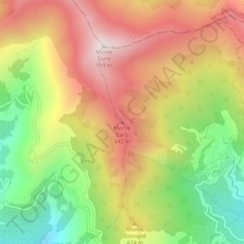 Mapa topográfico Monte Caro, altitude, relevo