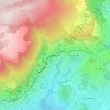 Mapa topográfico Les Chauves, altitude, relevo