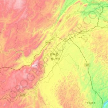 Mapa topográfico 罗平县, altitude, relevo