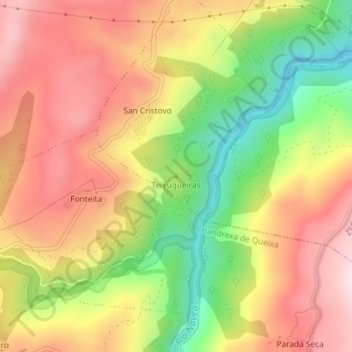 Mapa topográfico Teixugueiras, altitude, relevo
