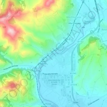 Mapa topográfico Ponte Felcino, altitude, relevo
