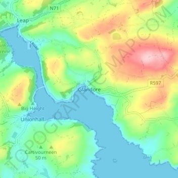 Mapa topográfico Glandore, altitude, relevo