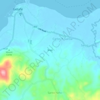 Mapa topográfico Bogo, altitude, relevo