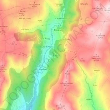 Mapa topográfico Oroña, altitude, relevo