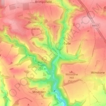 Mapa topográfico Caudle Green, altitude, relevo