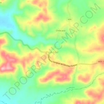 Mapa topográfico Poza Azul, altitude, relevo