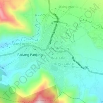 Mapa topográfico Pasar Baru, altitude, relevo