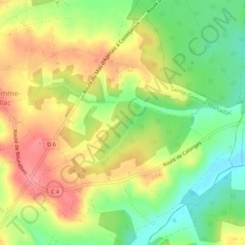 Mapa topográfico Cougne, altitude, relevo