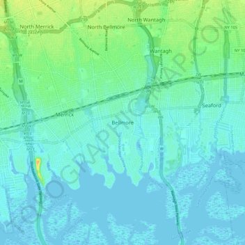 Mapa topográfico Bellmore, altitude, relevo