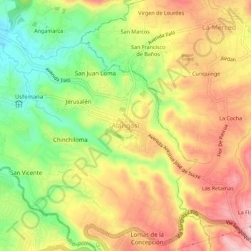 Mapa topográfico Alangasí, altitude, relevo