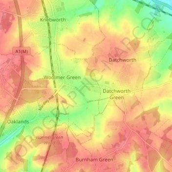 Mapa topográfico Mardleybury, altitude, relevo