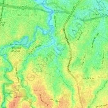Mapa topográfico Cijantung, altitude, relevo