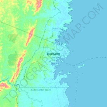 Mapa topográfico Bontang, altitude, relevo
