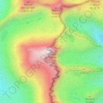 Mapa topográfico Mount Whitney, altitude, relevo