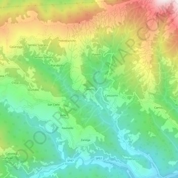 Mapa topográfico Chinela, altitude, relevo