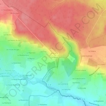Mapa topográfico L'Ecottay, altitude, relevo
