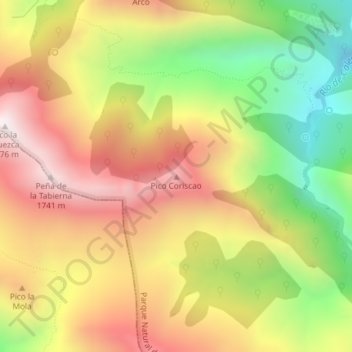 Mapa topográfico Pico Coriscao, altitude, relevo