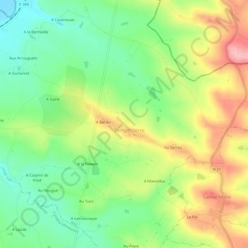 Mapa topográfico A Lamothe, altitude, relevo