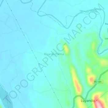 Mapa topográfico Ricardo Palma, altitude, relevo