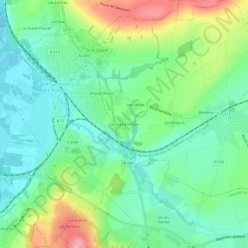Mapa topográfico Le Grand Village, altitude, relevo