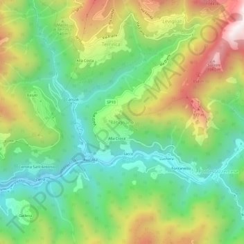 Mapa topográfico Retignano, altitude, relevo