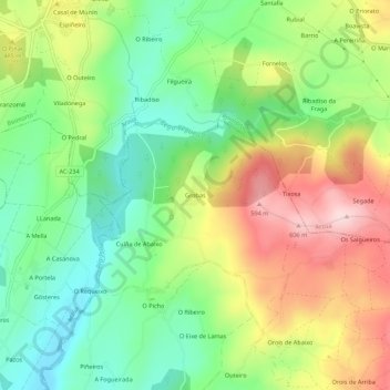 Mapa topográfico Grobas, altitude, relevo