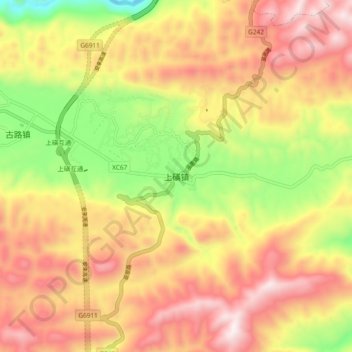 Mapa topográfico 上磺镇, altitude, relevo