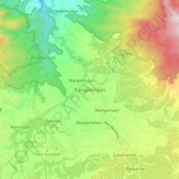 Mapa topográfico Pangalengan, altitude, relevo