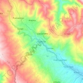 Mapa topográfico Ccatcca, altitude, relevo