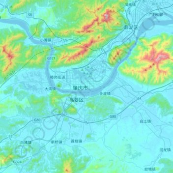 Mapa topográfico 肇庆市, altitude, relevo