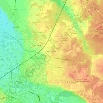 Mapa topográfico Petit Challes, altitude, relevo