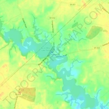 Mapa topográfico Everets, altitude, relevo