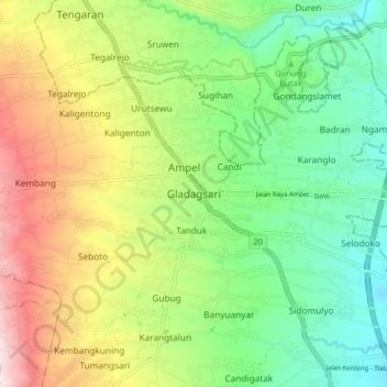 Mapa topográfico Gladagsari, altitude, relevo