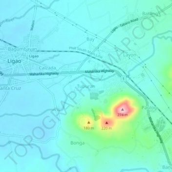 Mapa topográfico Tuburan, altitude, relevo