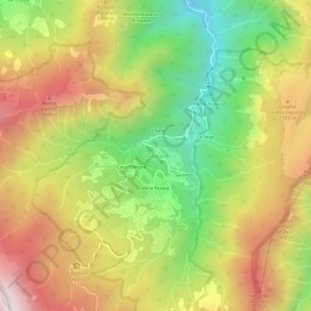 Mapa topográfico Ospitale, altitude, relevo